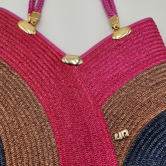 Vintage Pier Giorgio Woven Shoulder Bag Bright Multicolor Italian Straw Elegant - Picture 4 of 8